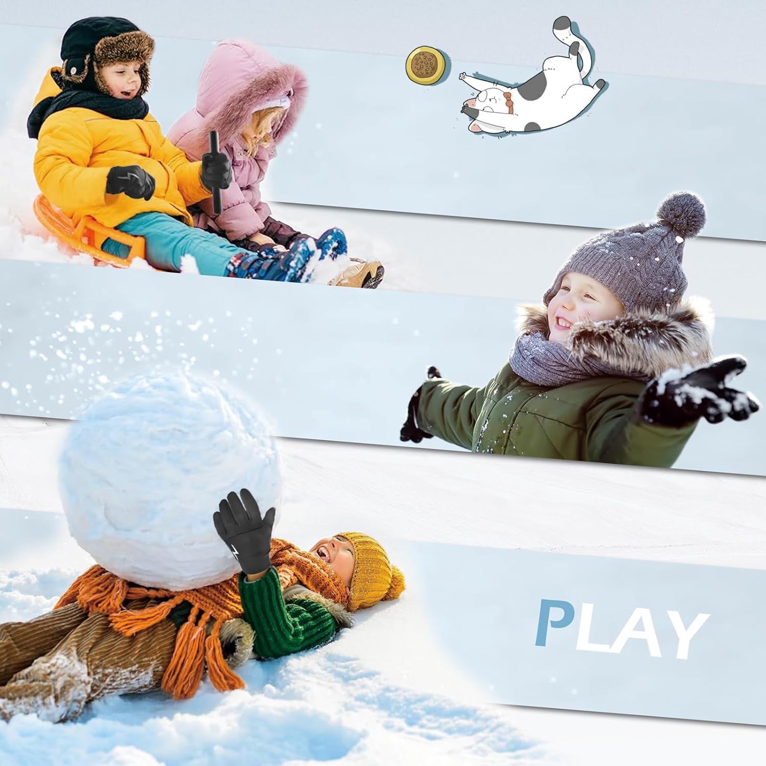 Triwonder Waterproof Mittens for 3-12 Years Old Kids Outdoor Warm Gloves Snow Mitts Winter Ski Gloves