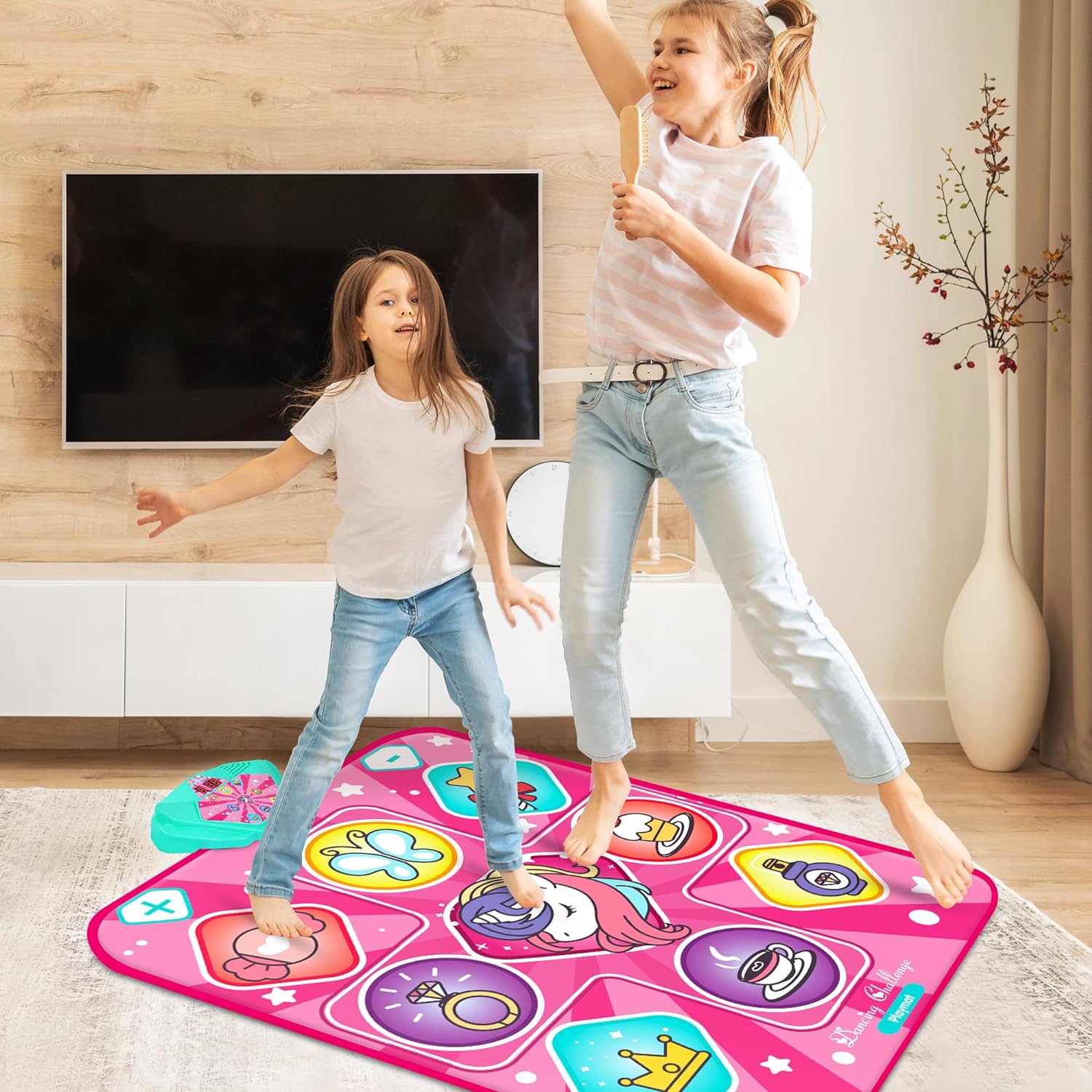 Kusntin Unicorn Dance Mat, Dance Mixer Rhythm Step Play Mat, Pink Dance Pad with LED Lights, Adjustable Volume, Built-in Music, 5 Game Modes, Xmas B-Day Gifts for 3-12 Years Old Girls Toys