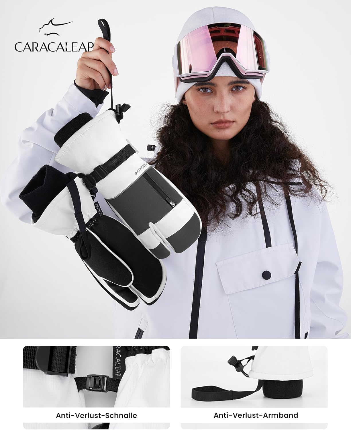 Caracaleap Ski Gloves Men Women Mittens 3 Finger Gloves Waterproof Winter Gloves for Skiing Snowboard Ice Skating Hiking