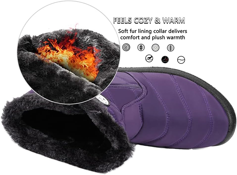 Gaatpot Women Winter Warm Snow Boots Ladies Slip On Water-resistant Outdoor Fur Lined Ankle Booties Shoes Size 3-9
