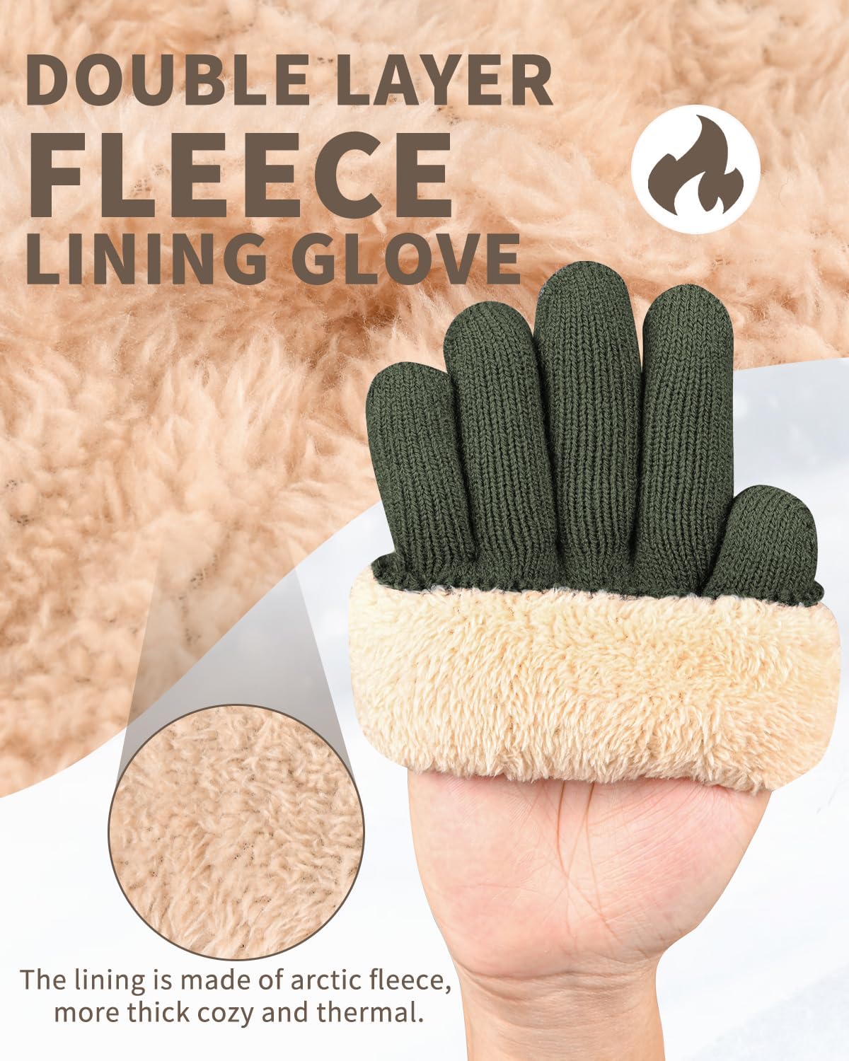 ARFNKIM Thermal Winter Gloves-Fleece Lining Touch Screen Knit Stretchy Warm Gloves for Running Cycling Riding- Men Women