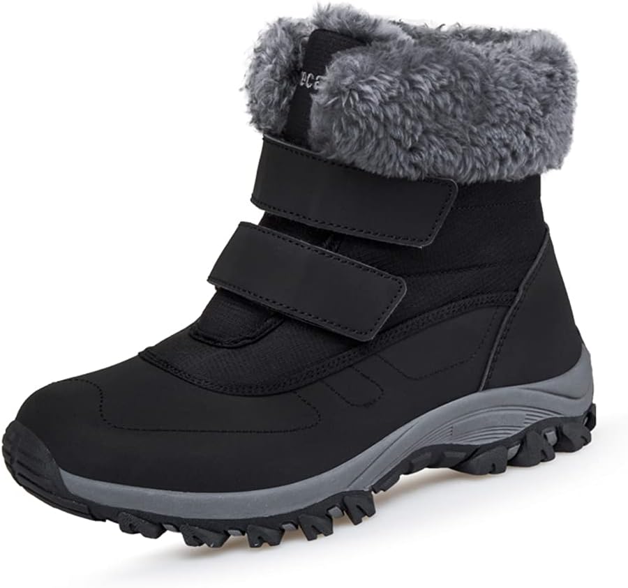 DRECAGE Winter Ankle Snow Boots with Warm Fur Lining Waterproof Women Warm Hiking Booties Anti Slip Shoes