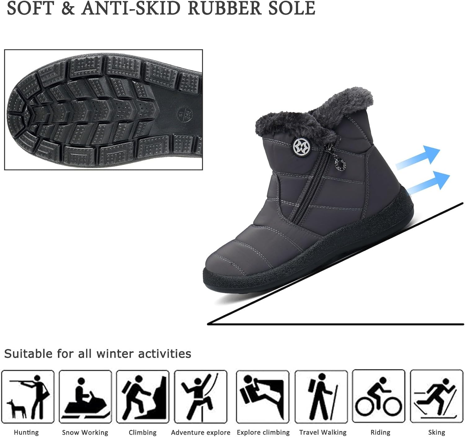 Hsyooes Winter Boots Women's Waterproof Winter Shoes Warm Ankle Boots Winter Snow Depth Lined Short Shaft Boots Non-Slip Slip-On Boots Flat