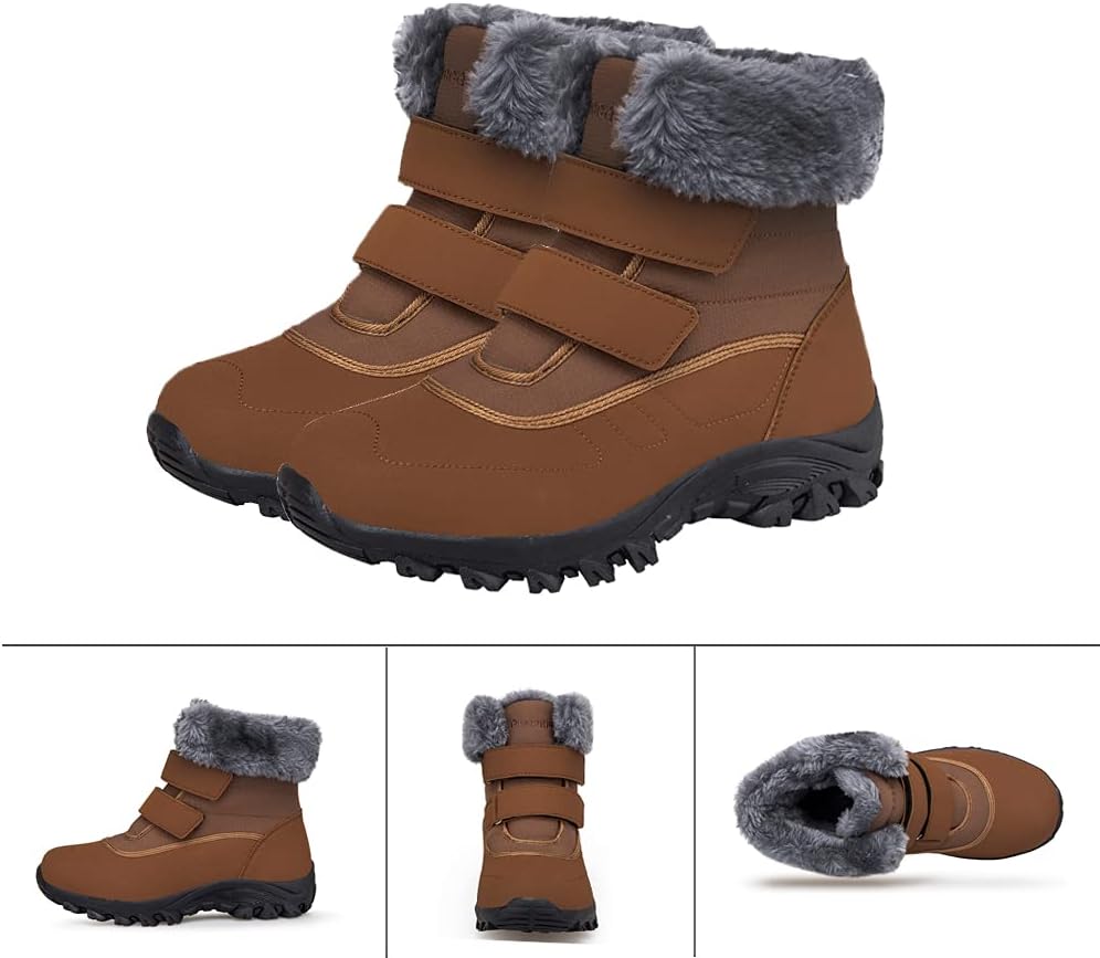 DRECAGE Winter Ankle Snow Boots with Warm Fur Lining Waterproof Women Warm Hiking Booties Anti Slip Shoes