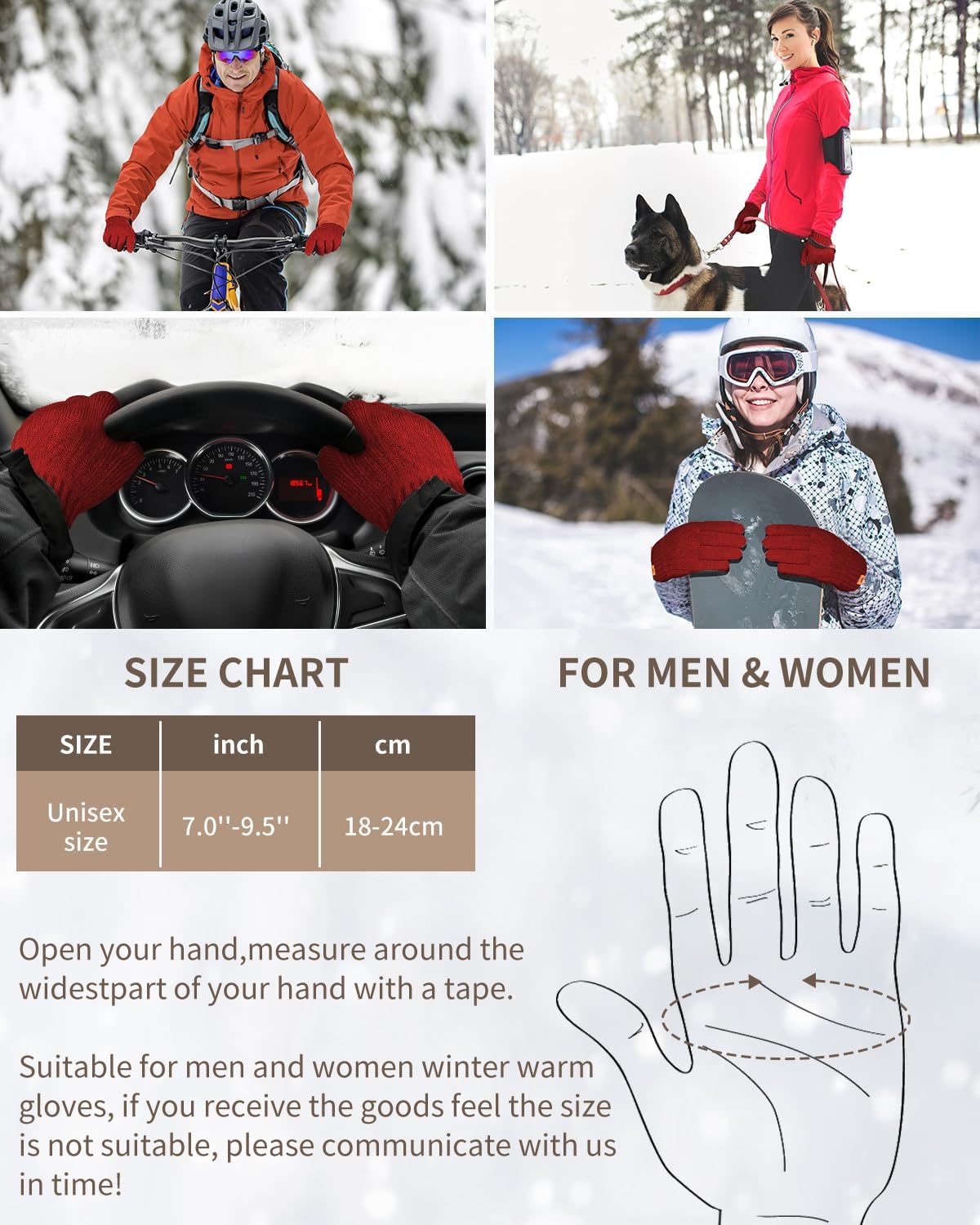 ARFNKIM Thermal Winter Gloves-Fleece Lining Touch Screen Knit Stretchy Warm Gloves for Running Cycling Riding- Men Women