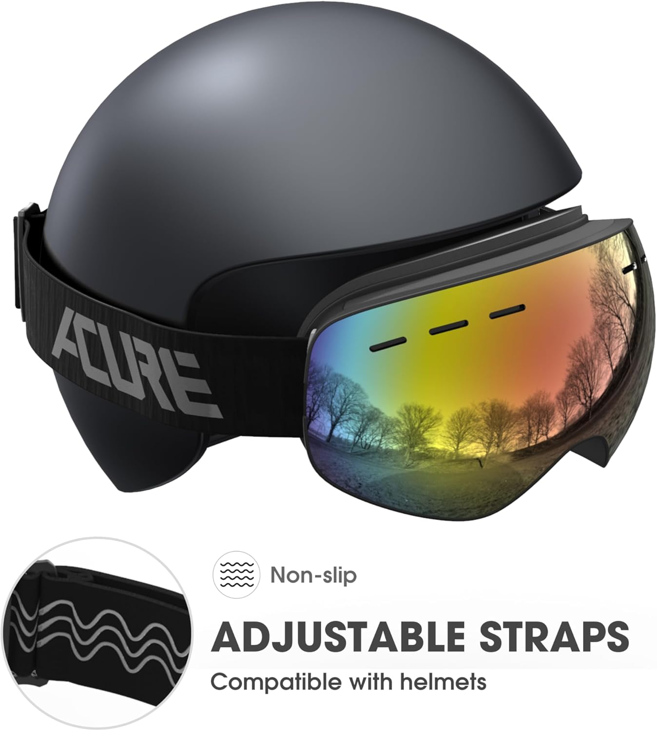 ACURE Ski Goggles, OTG Frameless Snow Snowboard Goggles of Dual Lens with Anti Fog & UV400 Protection for Men, Women, Youth