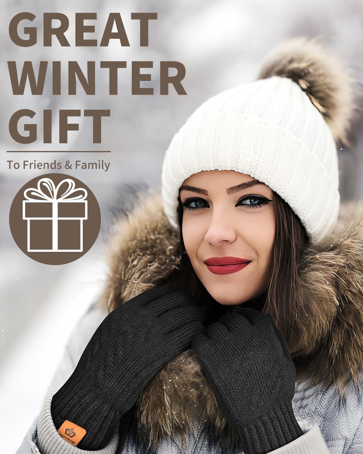 ARFNKIM Thermal Winter Gloves-Fleece Lining Touch Screen Knit Stretchy Warm Gloves for Running Cycling Riding- Men Women