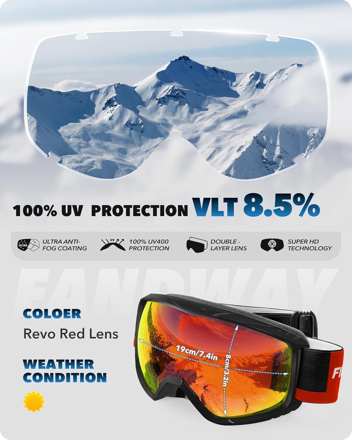 Findway Ski Goggles For Women Men Youth Teen, Snowboarding Goggles Over Glasses Compatible Helmet, Anti-fog UV Protection, Anti-glare Skiing Goggles, For Skiing Snowboarding