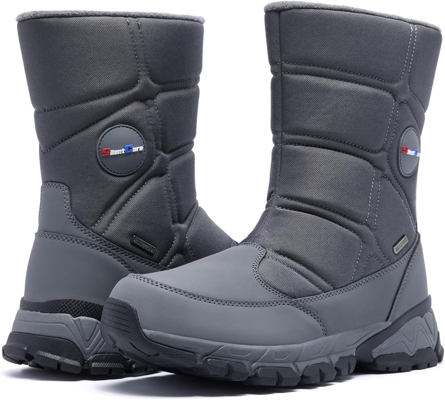 SILENTCARE Men's Winter Waterproof Snow Boots Warm Slip On Mid-Calf Zipper Booties Lightweight Outdoor Athletic