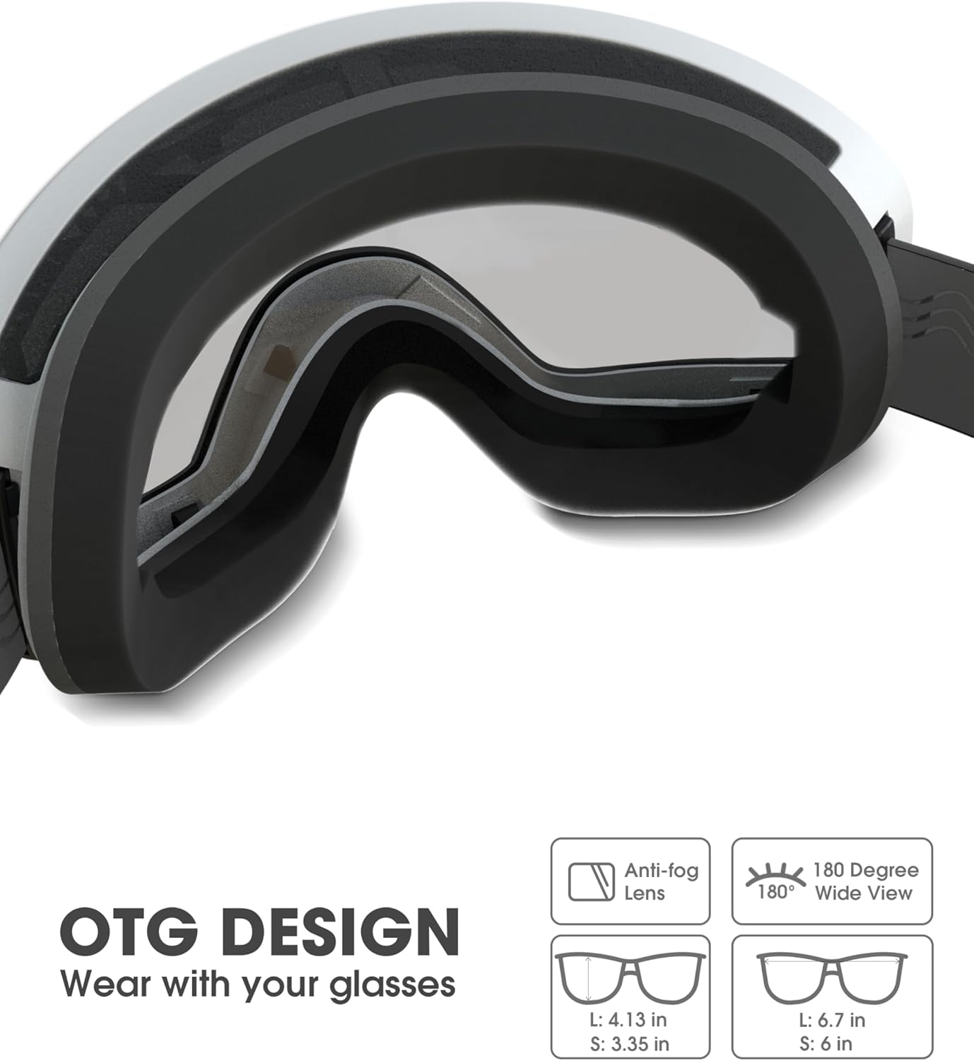 ACURE Ski Goggles, OTG Frameless Snow Snowboard Goggles of Dual Lens with Anti Fog & UV400 Protection for Men, Women, Youth