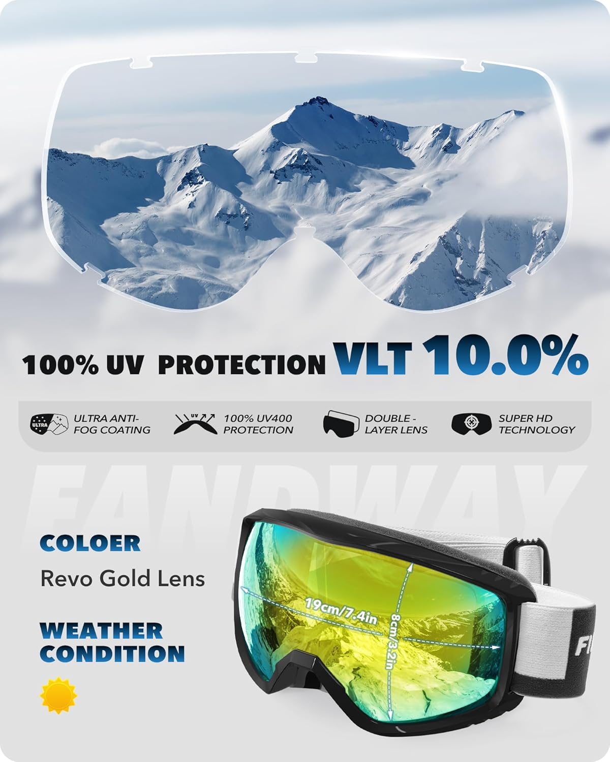 Findway Ski Goggles For Women Men Youth Teen, Snowboarding Goggles Over Glasses Compatible Helmet, Anti-fog UV Protection, Anti-glare Skiing Goggles, For Skiing Snowboarding