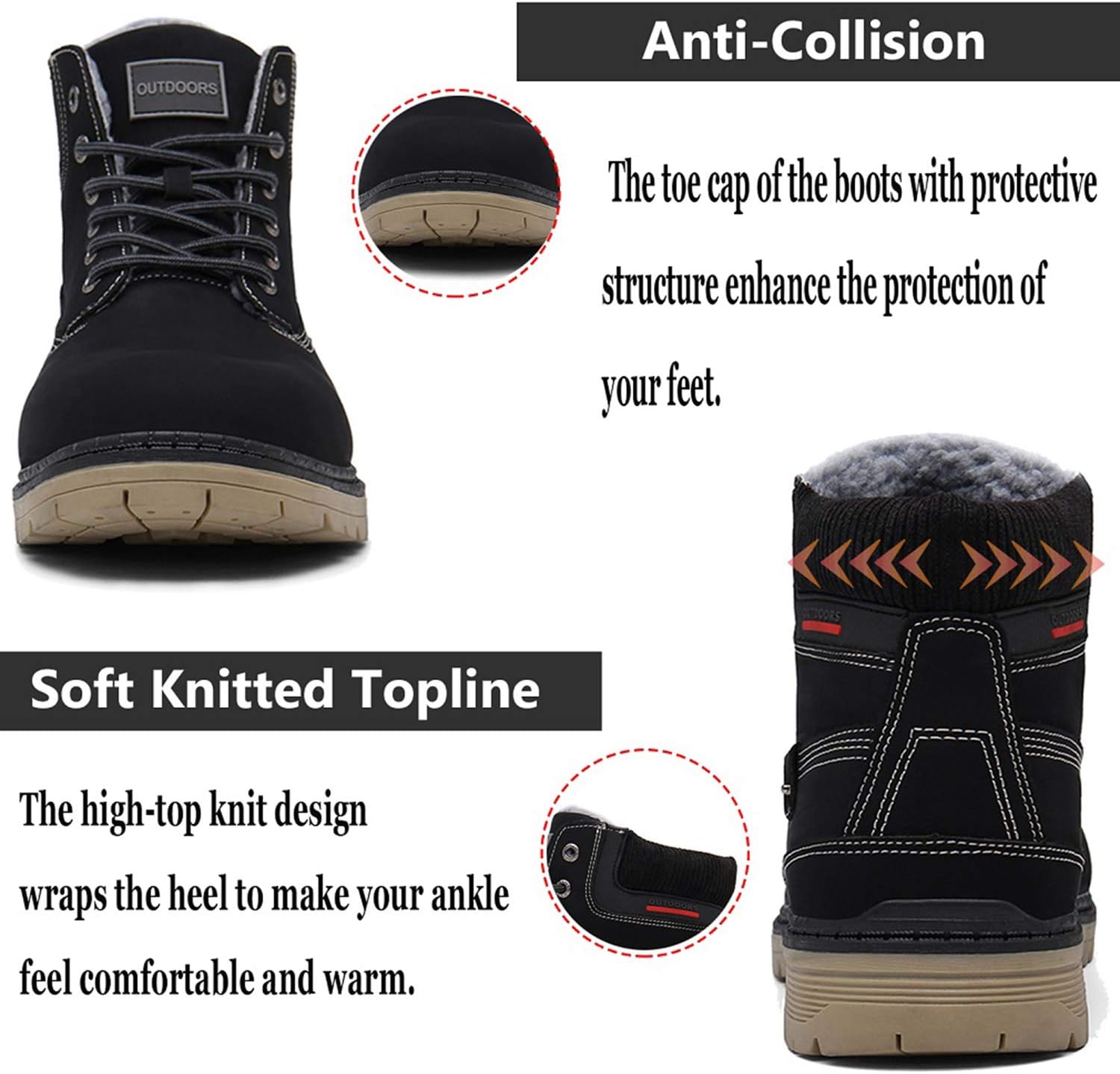 Snow Boots Womens Mens Winter Flat Ankle Boots Warm Fur Lined Fashion Combat Leather Shoes Casual Work Walking Hiking Lace Up Outdoor Trainer Urban