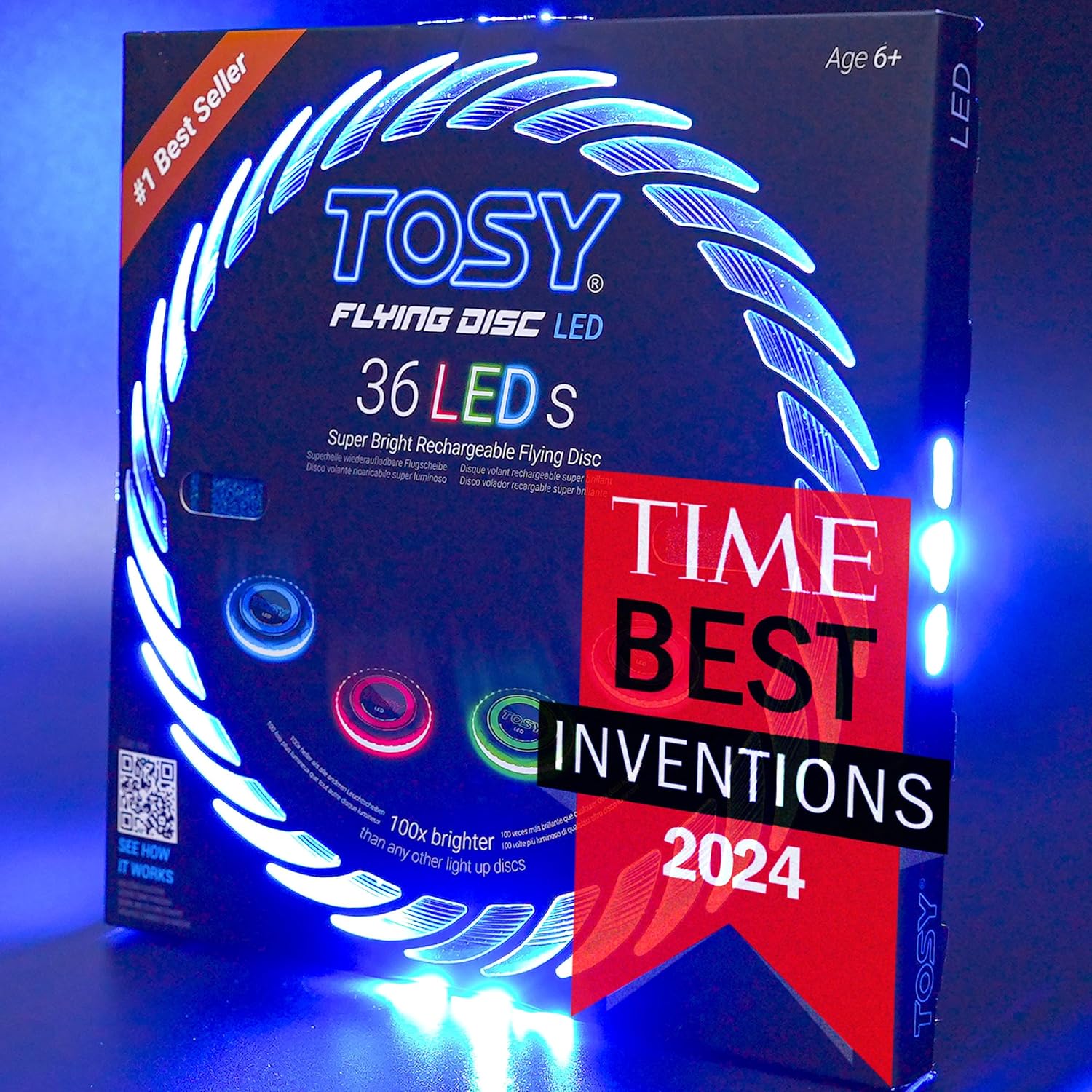 TOSY Flying Disc - 108 RGB Multicolor or 36 Monocolor LEDs, Super Bright, Smart Modes, Christmas Stocking Stuffers Gift, Camping Toy for Kid/Teen/Adult, Auto Light Up, Rechargeable, Waterproof, 175g