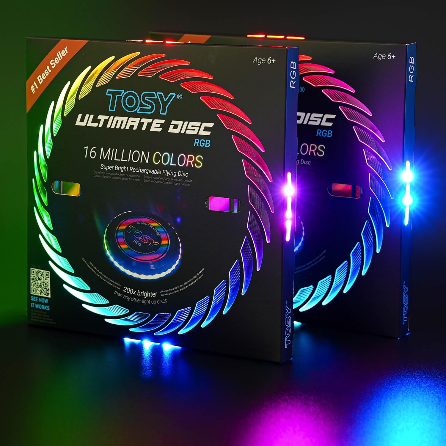 TOSY Flying Disc - 108 RGB Multicolor or 36 Monocolor LEDs, Super Bright, Smart Modes, Christmas Stocking Stuffers Gift, Camping Toy for Kid/Teen/Adult, Auto Light Up, Rechargeable, Waterproof, 175g
