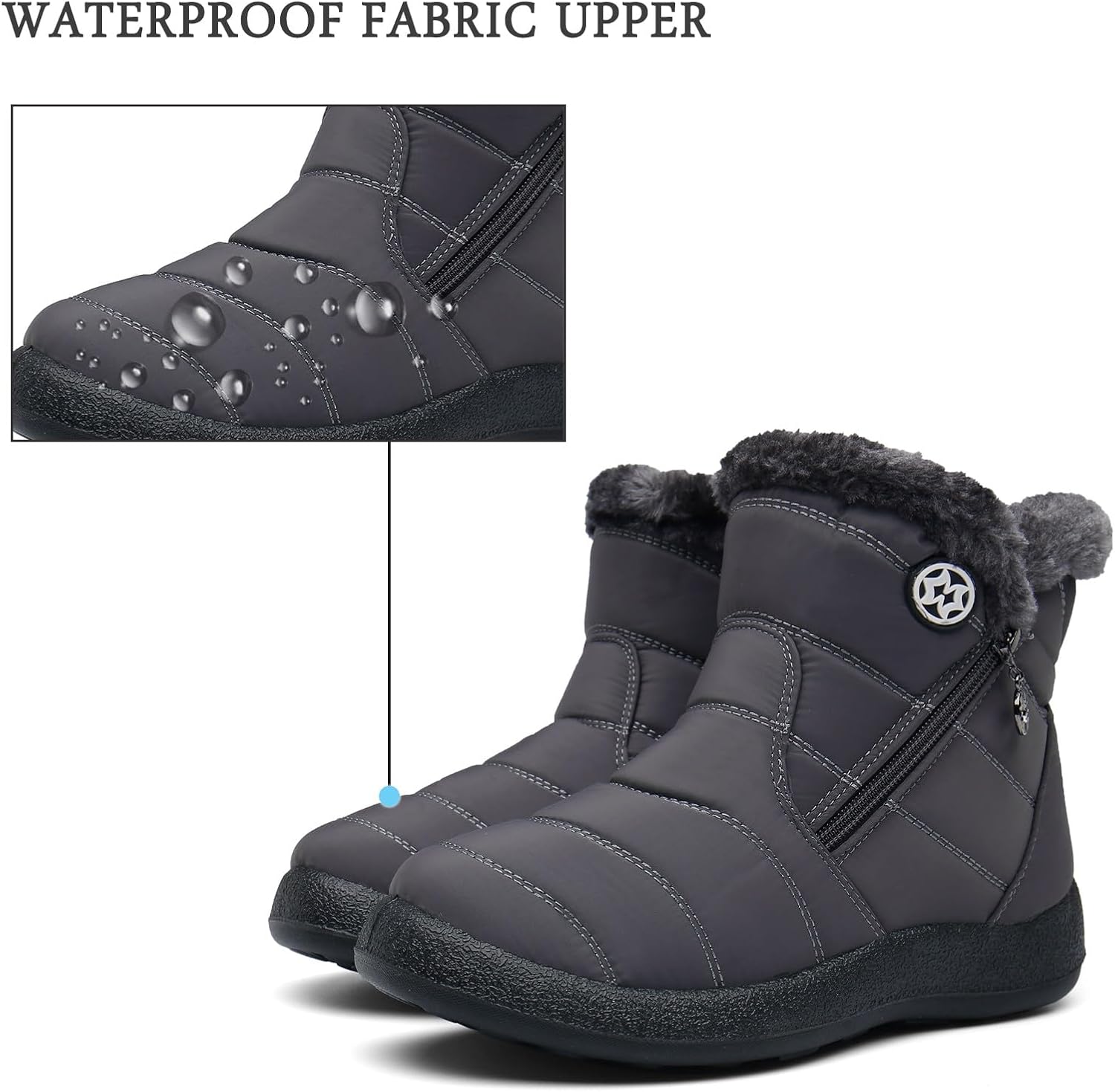 Hsyooes Winter Boots Women's Waterproof Winter Shoes Warm Ankle Boots Winter Snow Depth Lined Short Shaft Boots Non-Slip Slip-On Boots Flat