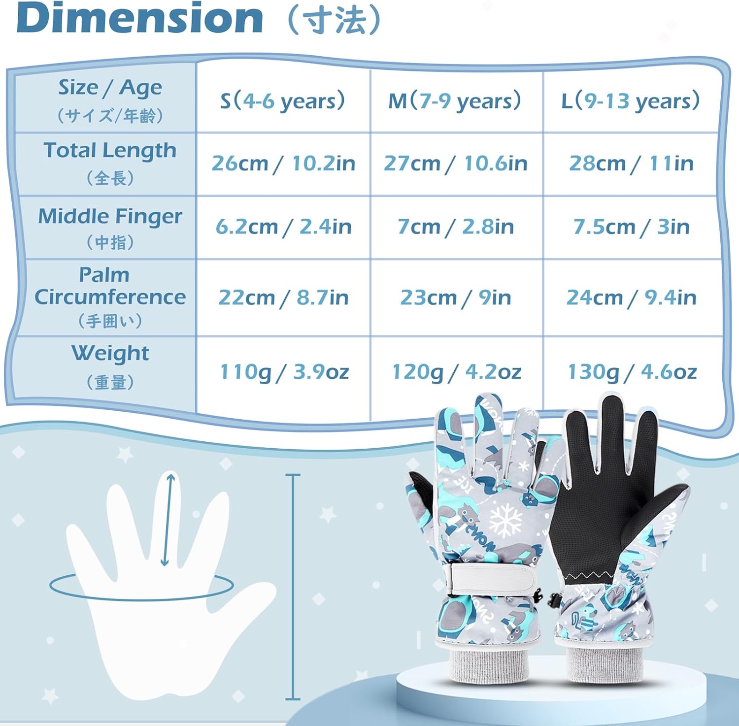 Triwonder Waterproof Mittens for 3-12 Years Old Kids Outdoor Warm Gloves Snow Mitts Winter Ski Gloves