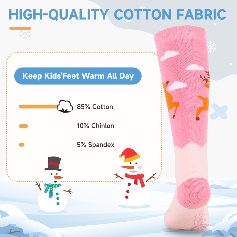 Findway Kids Ski Socks, Kids Thermal Socks 85% Cotton Boys Girls Snow Socks Soft Breathable Winter Outdoor Ski Socks for Skiing Skating Snowboarding, 2 Pairs/3 Pairs