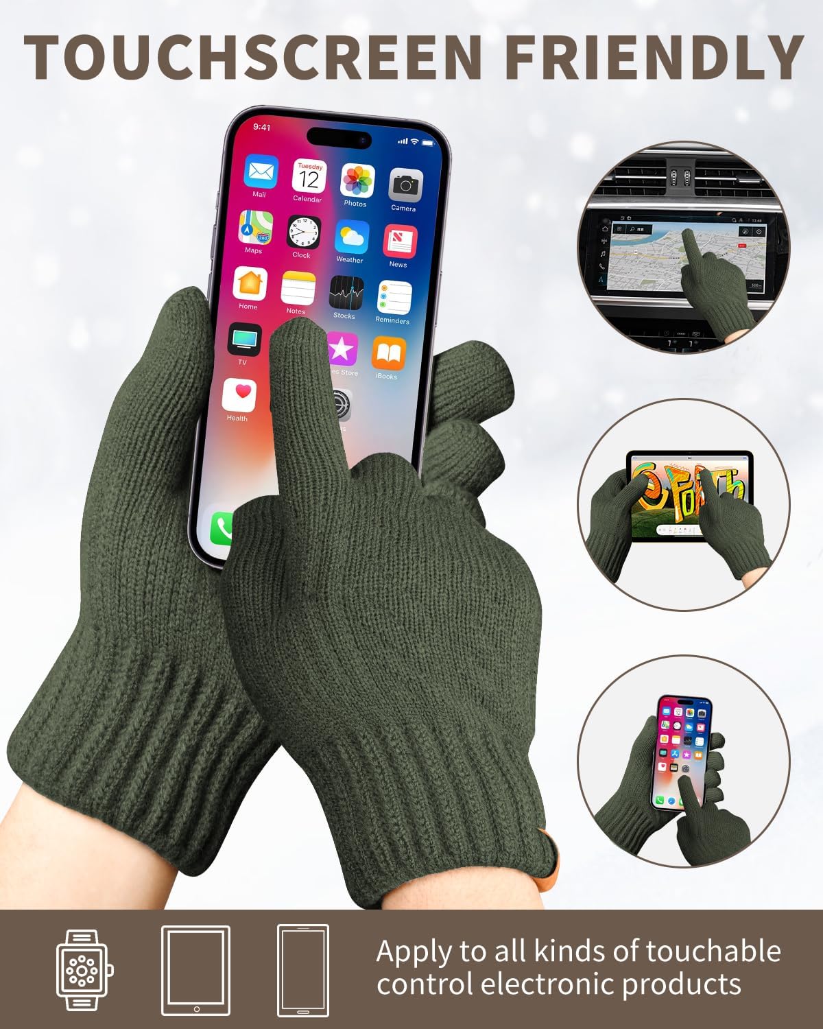 ARFNKIM Thermal Winter Gloves-Fleece Lining Touch Screen Knit Stretchy Warm Gloves for Running Cycling Riding- Men Women
