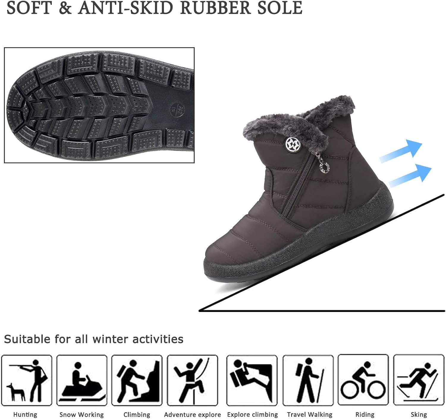 Hsyooes Winter Boots Women's Waterproof Winter Shoes Warm Ankle Boots Winter Snow Depth Lined Short Shaft Boots Non-Slip Slip-On Boots Flat