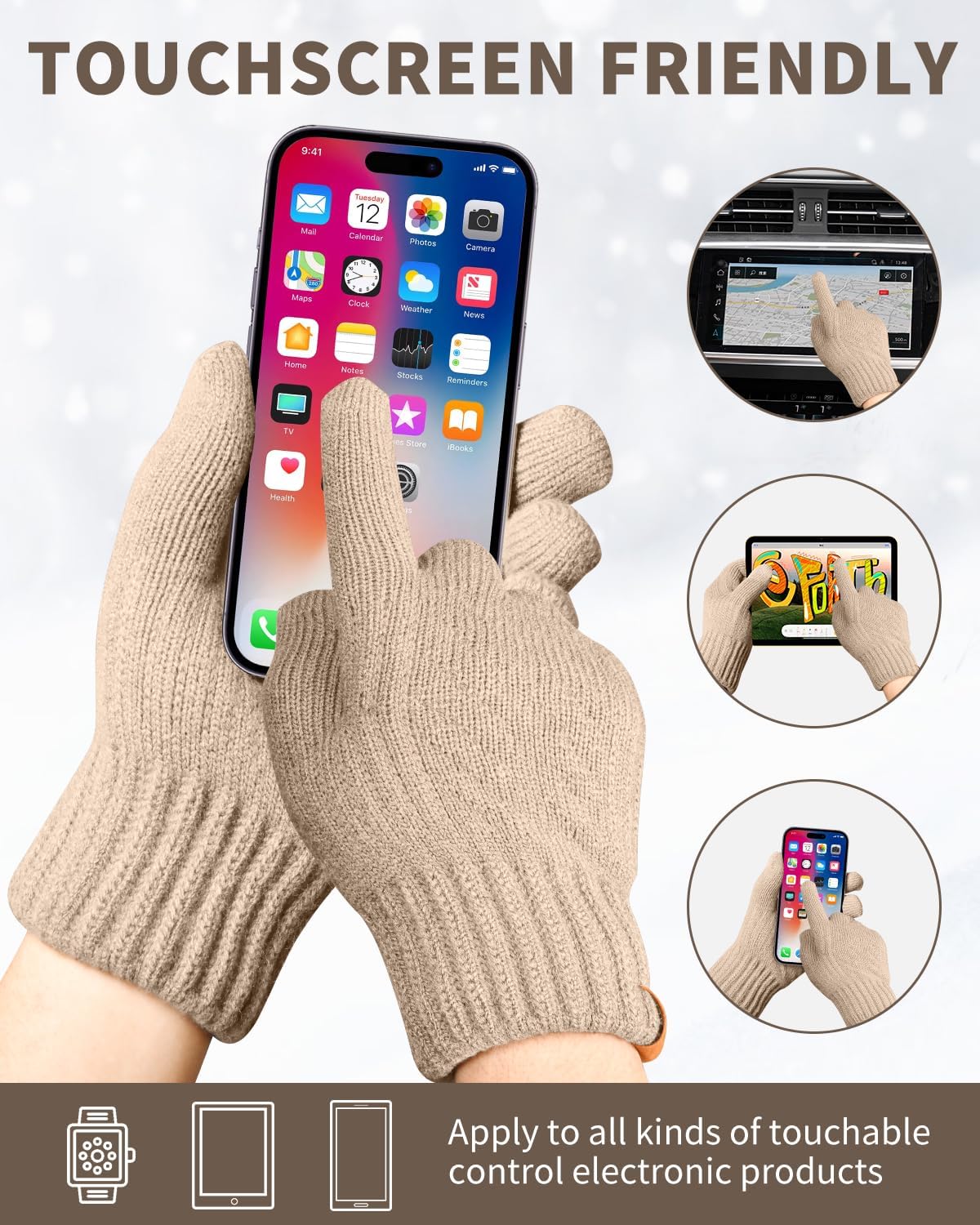 ARFNKIM Thermal Winter Gloves-Fleece Lining Touch Screen Knit Stretchy Warm Gloves for Running Cycling Riding- Men Women