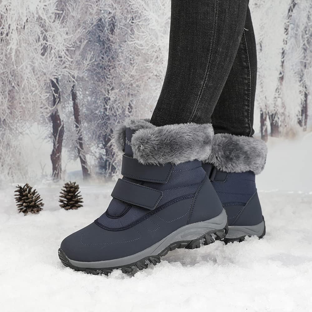 DRECAGE Winter Ankle Snow Boots with Warm Fur Lining Waterproof Women Warm Hiking Booties Anti Slip Shoes