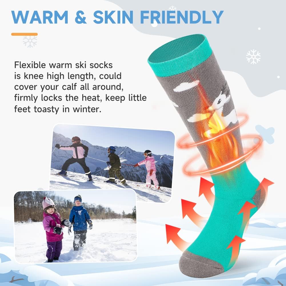 Findway Kids Ski Socks, Kids Thermal Socks 85% Cotton Boys Girls Snow Socks Soft Breathable Winter Outdoor Ski Socks for Skiing Skating Snowboarding, 2 Pairs/3 Pairs