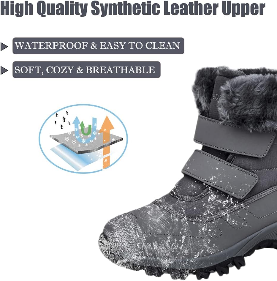 DRECAGE Winter Ankle Snow Boots with Warm Fur Lining Waterproof Women Warm Hiking Booties Anti Slip Shoes