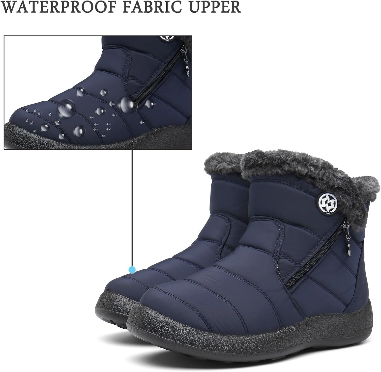 Hsyooes Winter Boots Women's Waterproof Winter Shoes Warm Ankle Boots Winter Snow Depth Lined Short Shaft Boots Non-Slip Slip-On Boots Flat