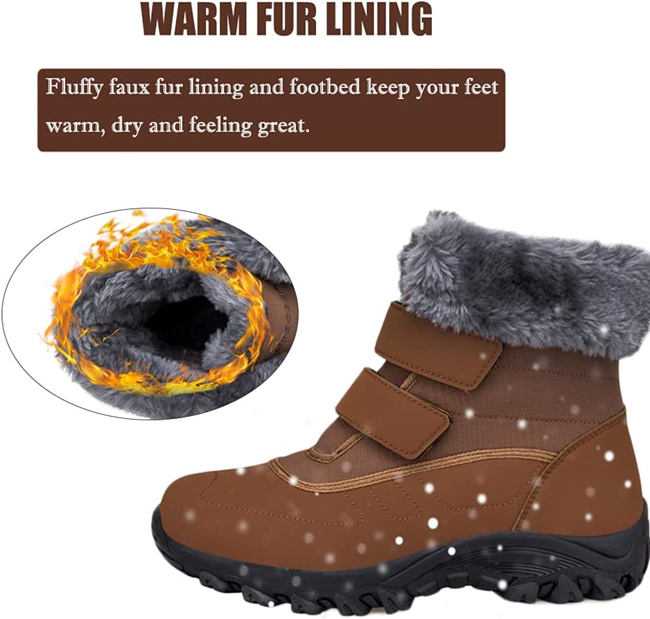 DRECAGE Winter Ankle Snow Boots with Warm Fur Lining Waterproof Women Warm Hiking Booties Anti Slip Shoes