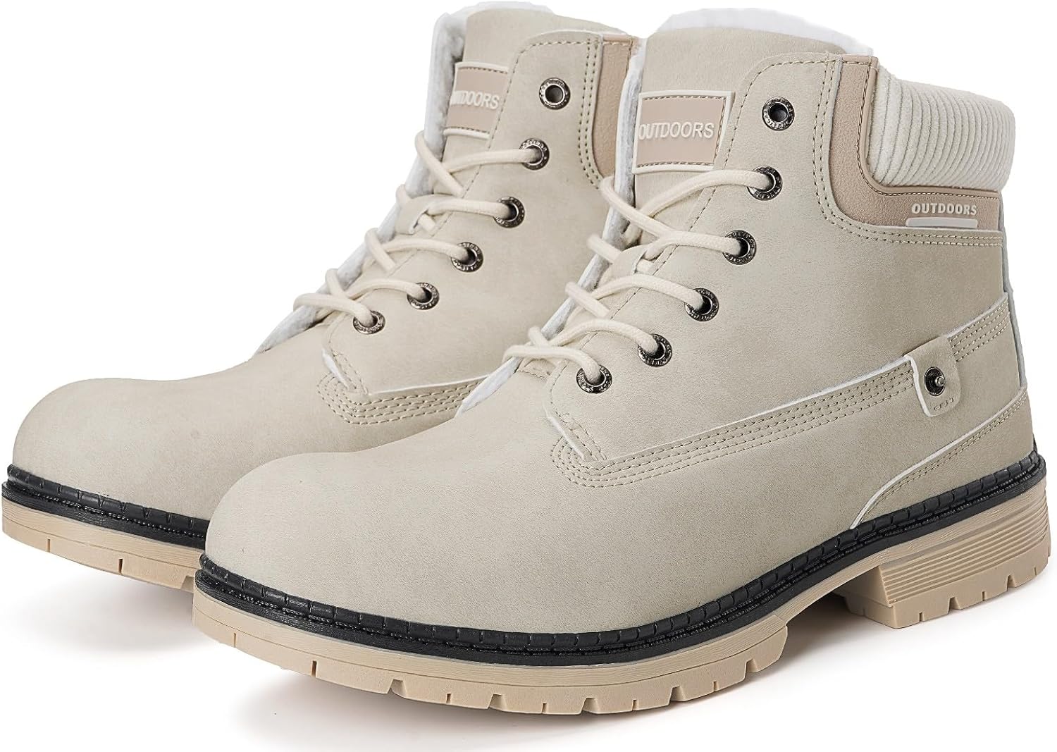 Snow Boots Womens Mens Winter Flat Ankle Boots Warm Fur Lined Fashion Combat Leather Shoes Casual Work Walking Hiking Lace Up Outdoor Trainer Urban