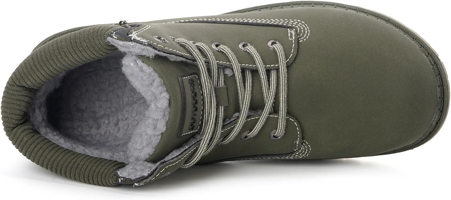 Snow Boots Womens Mens Winter Flat Ankle Boots Warm Fur Lined Fashion Combat Leather Shoes Casual Work Walking Hiking Lace Up Outdoor Trainer Urban