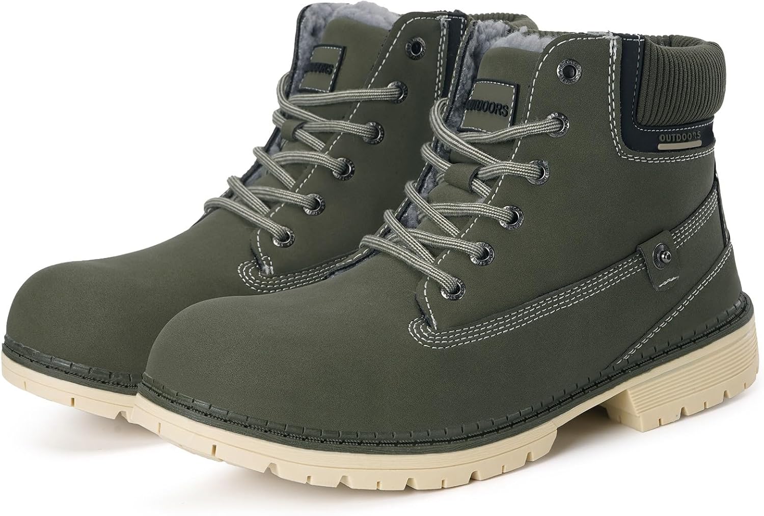 Snow Boots Womens Mens Winter Flat Ankle Boots Warm Fur Lined Fashion Combat Leather Shoes Casual Work Walking Hiking Lace Up Outdoor Trainer Urban