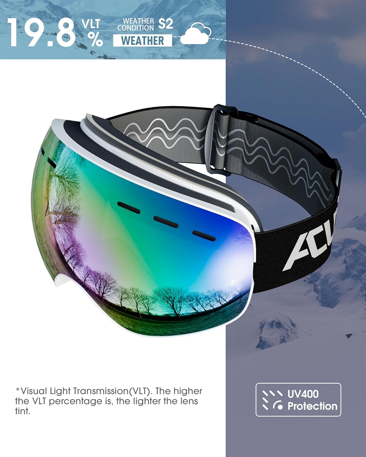 ACURE Ski Goggles, OTG Frameless Snow Snowboard Goggles of Dual Lens with Anti Fog & UV400 Protection for Men, Women, Youth