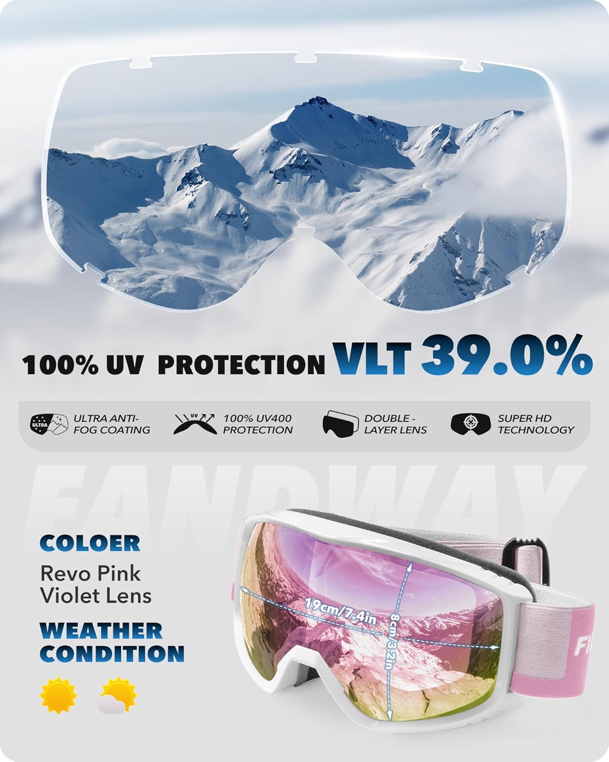 Findway Ski Goggles For Women Men Youth Teen, Snowboarding Goggles Over Glasses Compatible Helmet, Anti-fog UV Protection, Anti-glare Skiing Goggles, For Skiing Snowboarding