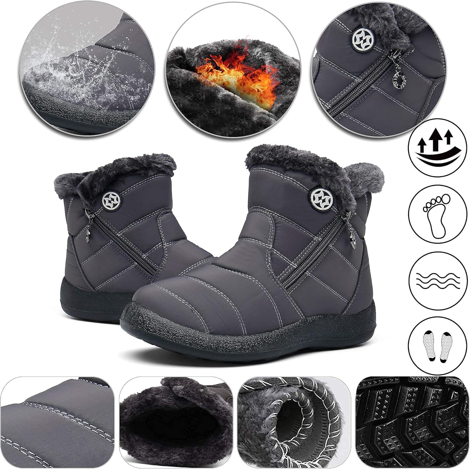 Gaatpot Women Winter Warm Snow Boots Ladies Slip On Water-resistant Outdoor Fur Lined Ankle Booties Shoes Size 3-9