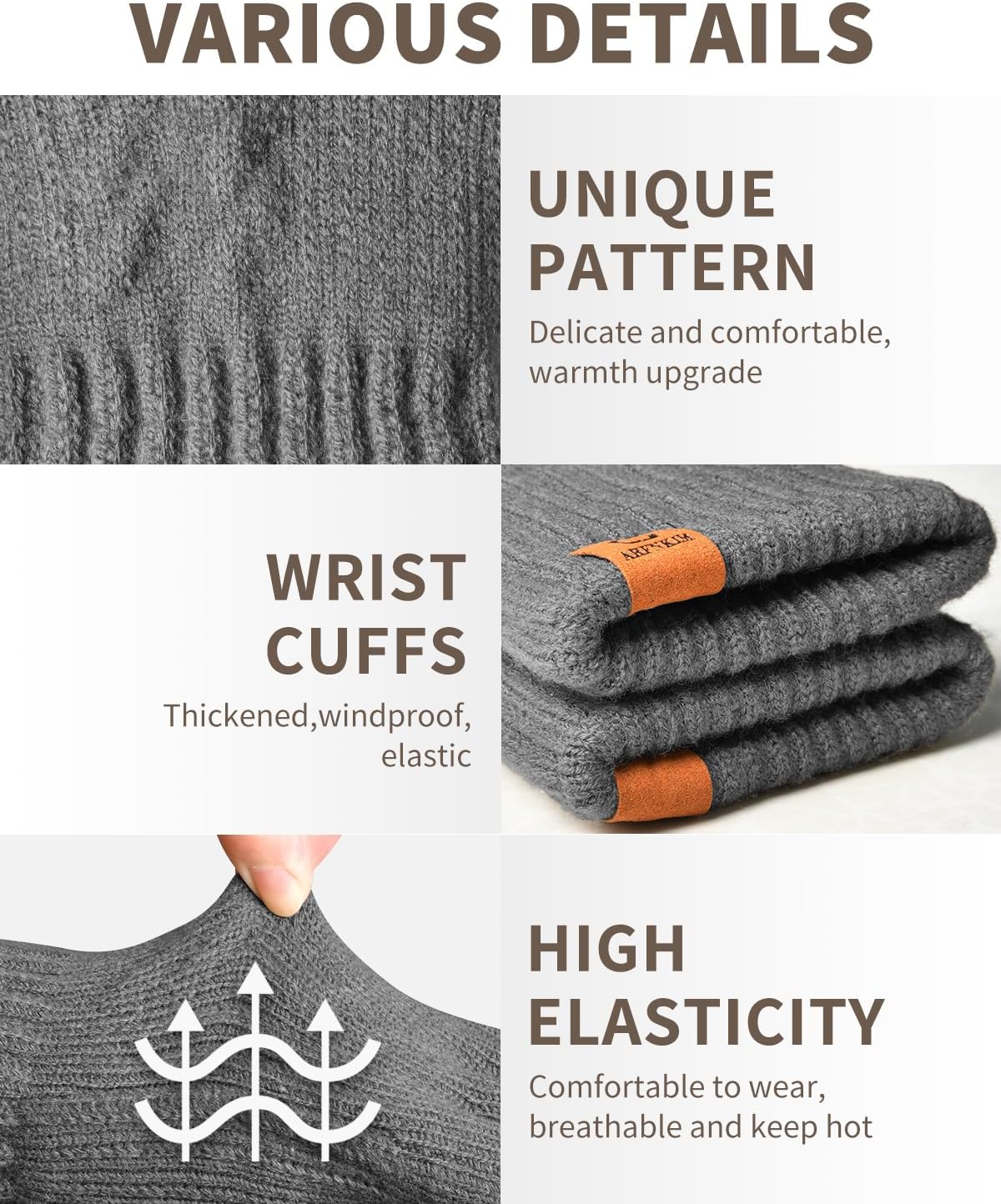 ARFNKIM Thermal Winter Gloves-Fleece Lining Touch Screen Knit Stretchy Warm Gloves for Running Cycling Riding- Men Women