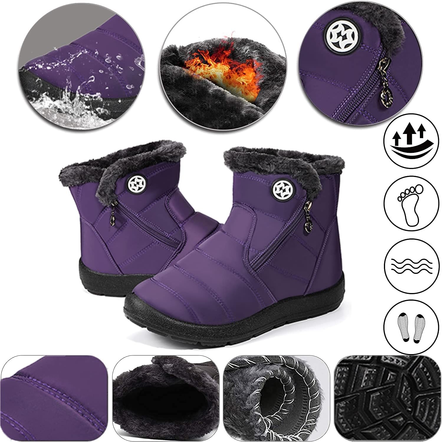 Gaatpot Women Winter Warm Snow Boots Ladies Slip On Water-resistant Outdoor Fur Lined Ankle Booties Shoes Size 3-9