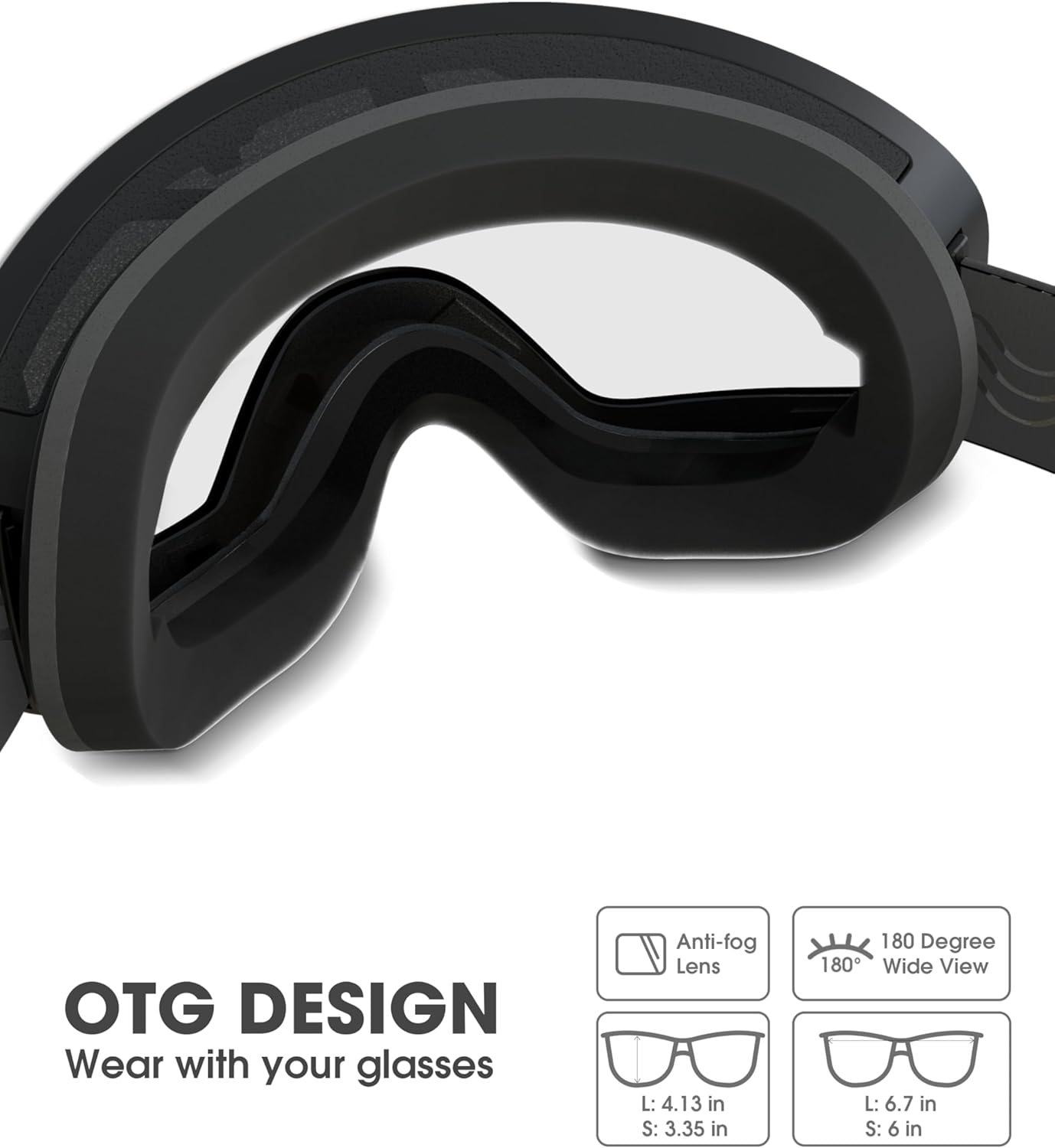 ACURE Ski Goggles, OTG Frameless Snow Snowboard Goggles of Dual Lens with Anti Fog & UV400 Protection for Men, Women, Youth