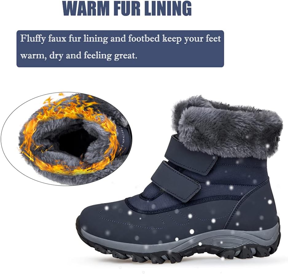 DRECAGE Winter Ankle Snow Boots with Warm Fur Lining Waterproof Women Warm Hiking Booties Anti Slip Shoes