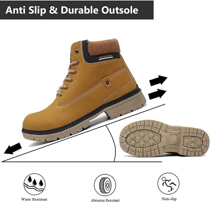 Snow Boots Womens Mens Winter Flat Ankle Boots Warm Fur Lined Fashion Combat Leather Shoes Casual Work Walking Hiking Lace Up Outdoor Trainer Urban