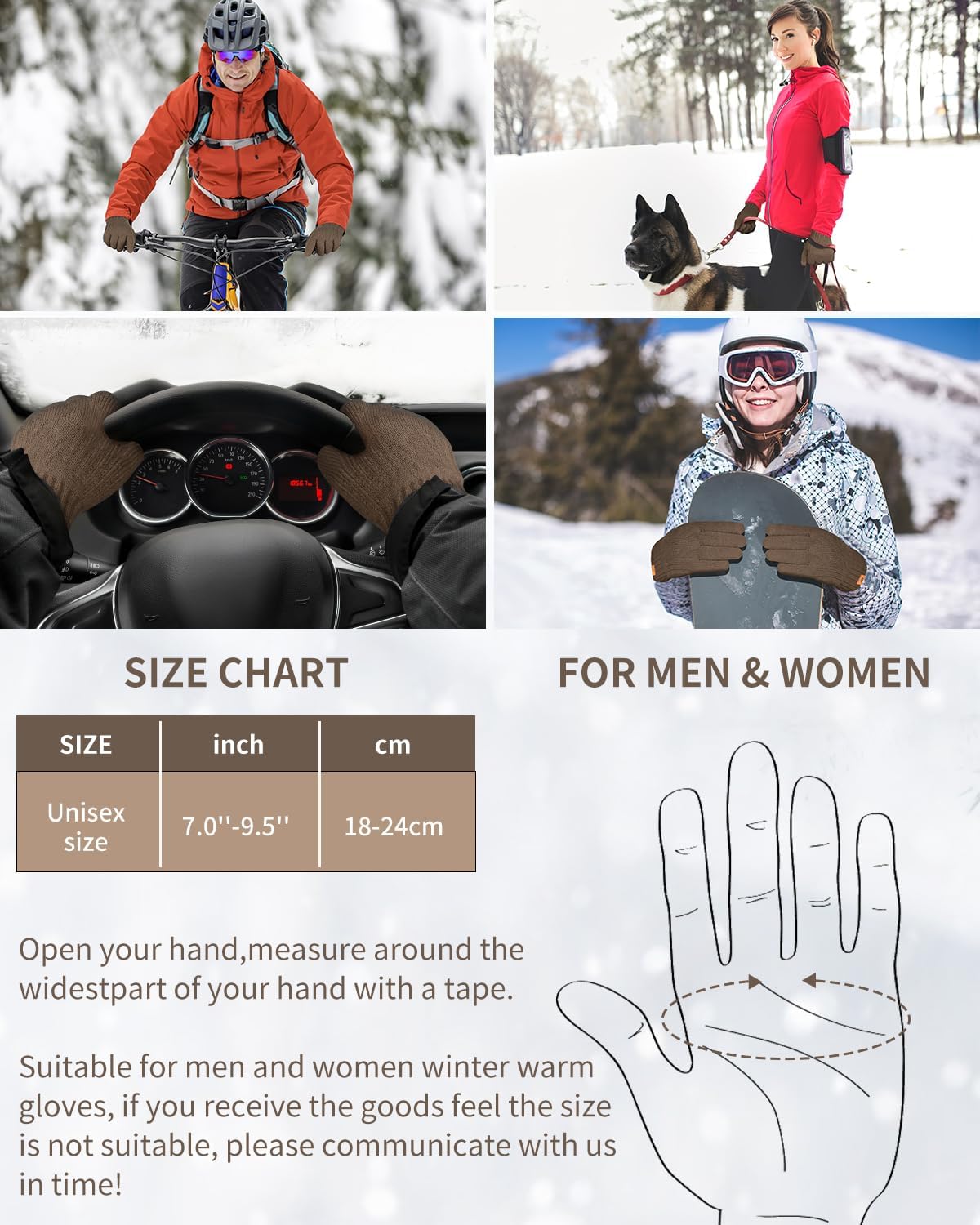 ARFNKIM Thermal Winter Gloves-Fleece Lining Touch Screen Knit Stretchy Warm Gloves for Running Cycling Riding- Men Women