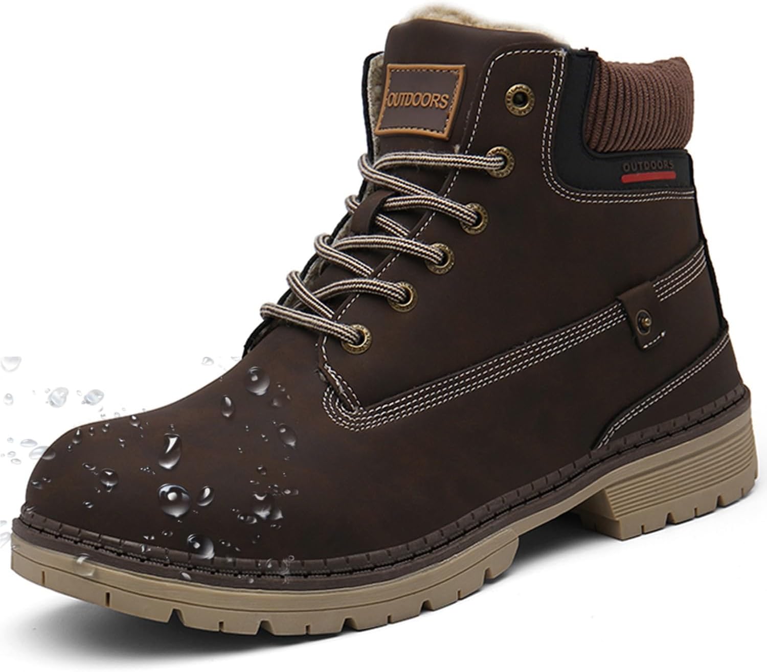 Snow Boots Womens Mens Winter Flat Ankle Boots Warm Fur Lined Fashion Combat Leather Shoes Casual Work Walking Hiking Lace Up Outdoor Trainer Urban