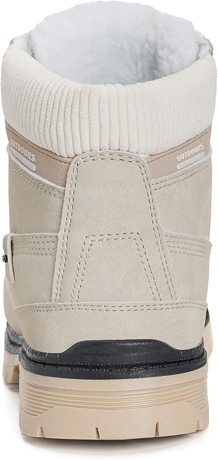 Snow Boots Womens Mens Winter Flat Ankle Boots Warm Fur Lined Fashion Combat Leather Shoes Casual Work Walking Hiking Lace Up Outdoor Trainer Urban