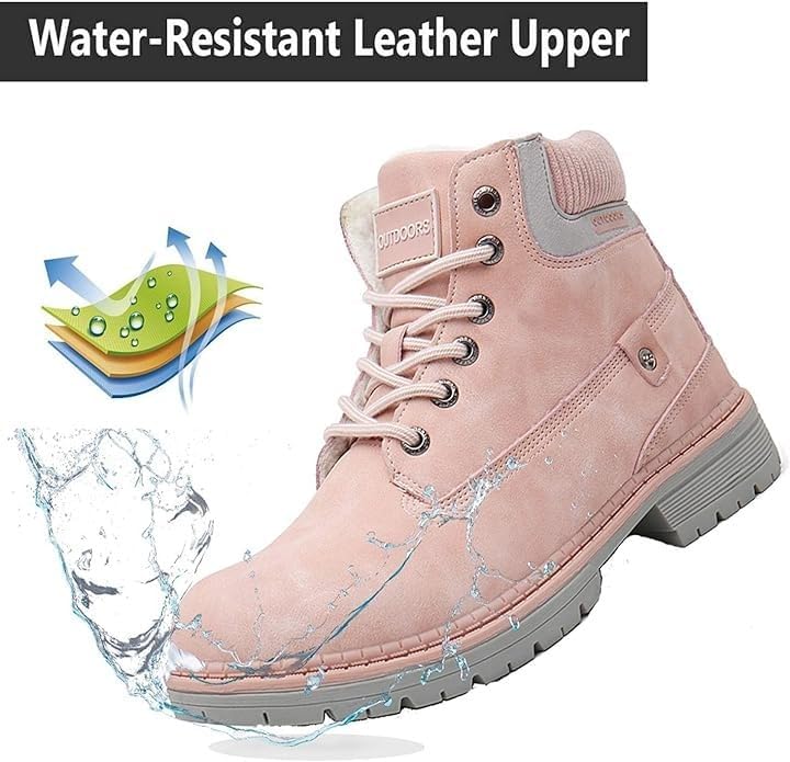 Snow Boots Womens Mens Winter Flat Ankle Boots Warm Fur Lined Fashion Combat Leather Shoes Casual Work Walking Hiking Lace Up Outdoor Trainer Urban