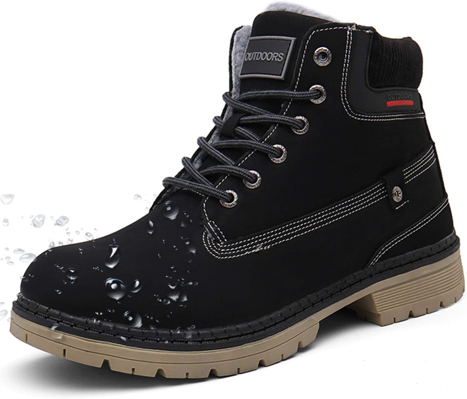 Snow Boots Womens Mens Winter Flat Ankle Boots Warm Fur Lined Fashion Combat Leather Shoes Casual Work Walking Hiking Lace Up Outdoor Trainer Urban