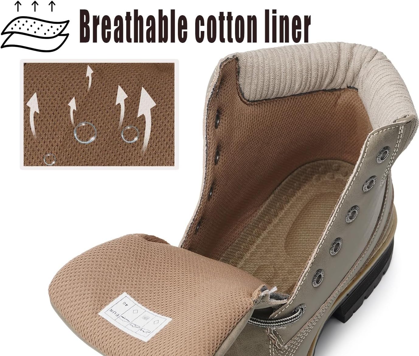 Snow Boots Womens Mens Winter Flat Ankle Boots Warm Fur Lined Fashion Combat Leather Shoes Casual Work Walking Hiking Lace Up Outdoor Trainer Urban