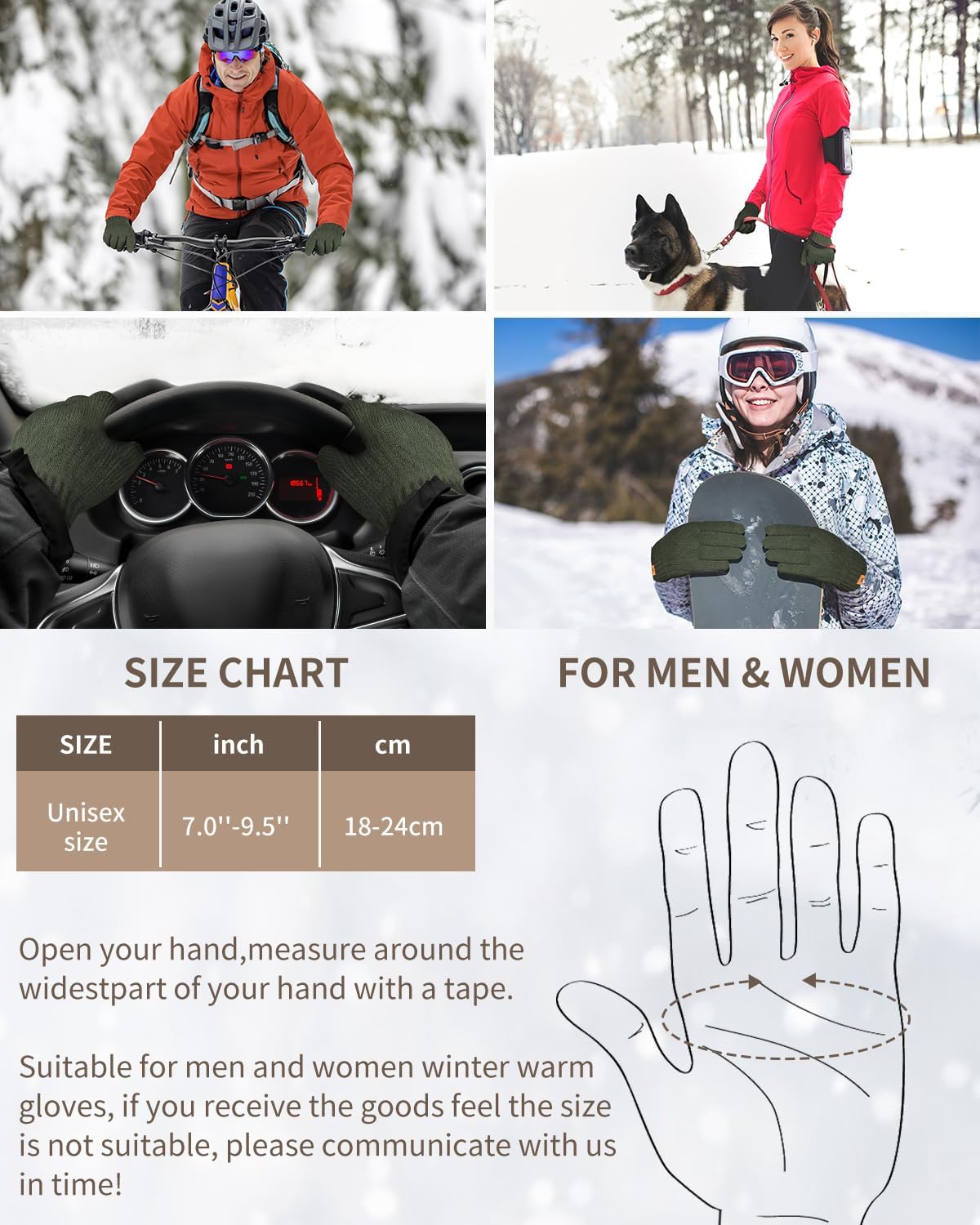 ARFNKIM Thermal Winter Gloves-Fleece Lining Touch Screen Knit Stretchy Warm Gloves for Running Cycling Riding- Men Women