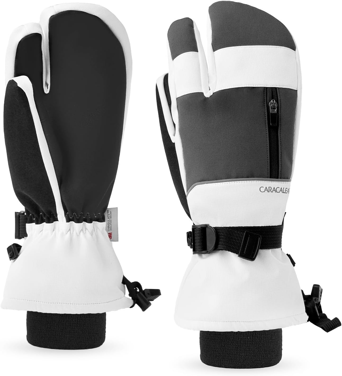 Caracaleap Ski Gloves Men Women Mittens 3 Finger Gloves Waterproof Winter Gloves for Skiing Snowboard Ice Skating Hiking