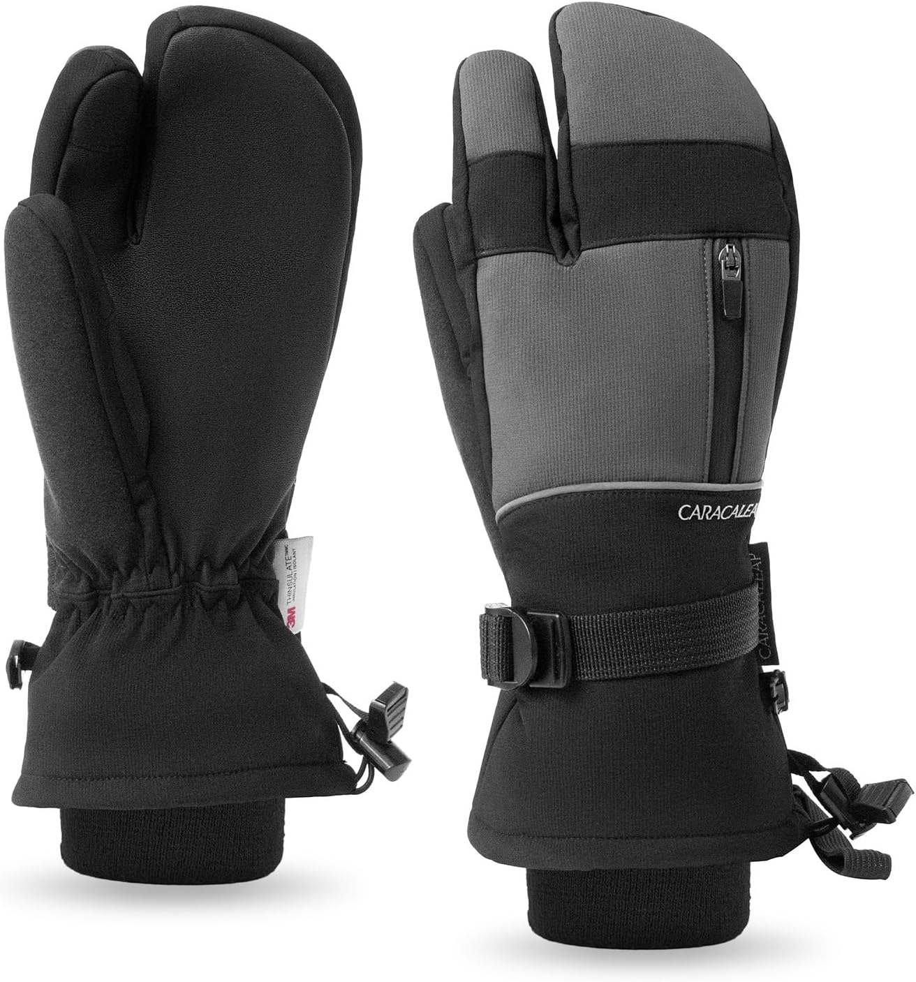 Caracaleap Ski Gloves Men Women Mittens 3 Finger Gloves Waterproof Winter Gloves for Skiing Snowboard Ice Skating Hiking