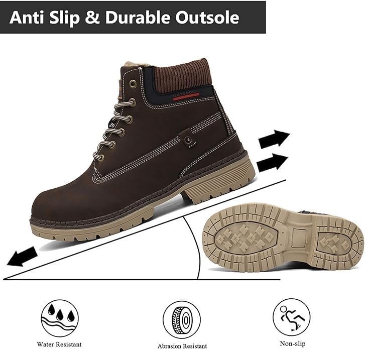 Snow Boots Womens Mens Winter Flat Ankle Boots Warm Fur Lined Fashion Combat Leather Shoes Casual Work Walking Hiking Lace Up Outdoor Trainer Urban